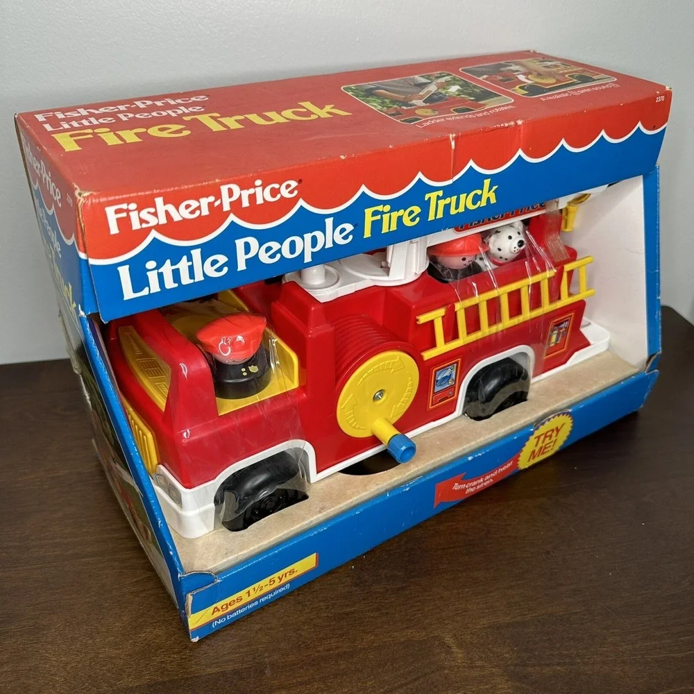Fisher Price Little People Vintage Fire Truck Set 1993 90s Firefighter Dalmatian